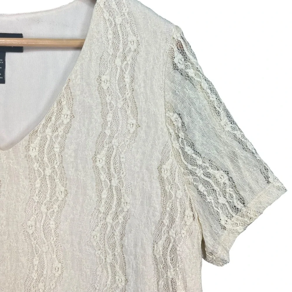 Venezia Lace Overlay V-Neck Short Sleeve Stretch‎ Top Cream 14/16